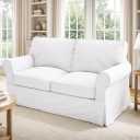 The Cotton Sofa Cover Only Fits Pottery Barn Comfort Loveseat Slipcover PB Comfort Roll Arm Sofa Cover Replacement (Width: 64", Not 84") (2 Seat White, Box Edge)