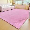 Light Pink Faux Fur Striped Plush Area Rug for Bedroom Living Room Sofa,6'x9' Fluffy Shaggy Rectangular Square Rug for Kids Teen Girls Room,Furry Carpet Rug for Nursery Baby Room
