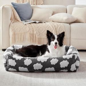 JOEJOY Cute Dog Bed Medium Size Dog, Rectangle Soft Furry Dog Beds for Large Medium Dogs, Washable Orthopedic Pet Bed with Removable Zipper Cover, Grey (M (30"x24"x8"), Cozy Clouds Grey)