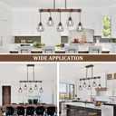 5-Light Kitchen Island Lighting, Farmhouse Chandelier for Dining Room Rustic Wood Ceiling Pendant Light Fixture with Metal Shade, Height Adjustable