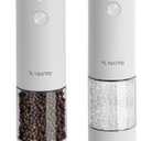 Electric Salt and Pepper Grinder Set, USB Rechargeable, Automatic Salt and Pepper Mill Grinder with Adjustable Coarseness, Electric Salt Shakers, LED Light, Refillable (2 Packs, White)