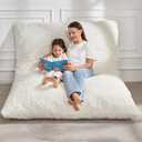 Hobestluk 3 in 1 Bean Bag Chair Giant Bean Bag Chairs for Adults with Chevron Plush Fur Cover Convertible Bean Bag Floor Cushion with Machine Washable Cover for Living Room (Chevron Plush White)