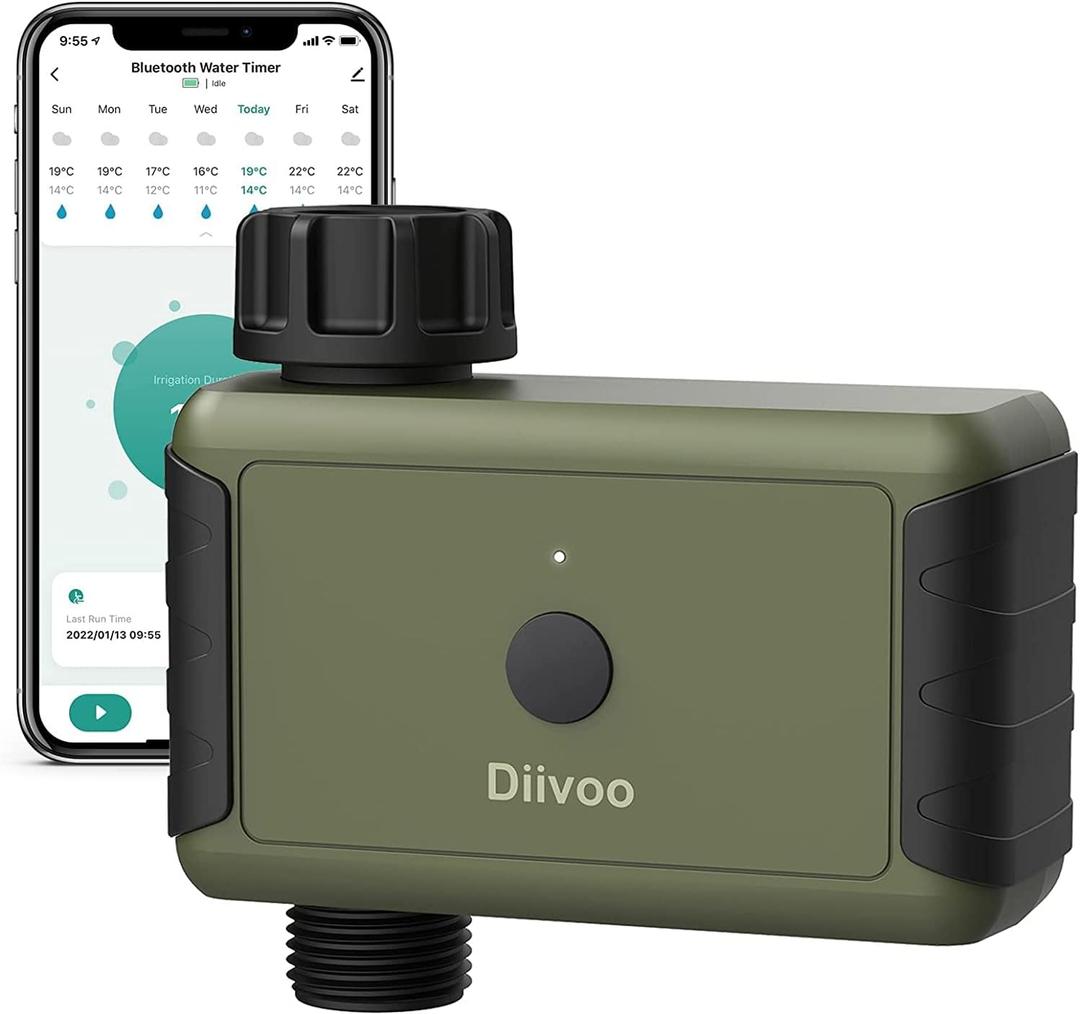 Diivoo Bluetooth Water Timer for Garden Hose, Smart Sprinkler Irrigation Timer with Timing, Frequency, Duration and Rain Delay, Working Range is 49.2ft for Outdoor Garden Lawn Pool Watering