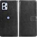 Compatible with Motorola Moto G53 5G/G13/G23 Wallet Case Tempered Glass Screen Protector and Leather Flip Cover Card Holder Stand Cell Accessories Phone Cases for G 13 23 4G 53G 53 Women Men Black