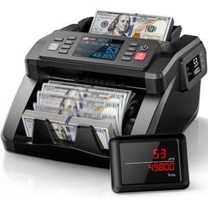 PONNOR N70 Mixed Denomination Money Counter Machine, Value Counting, Cash Counter with Three Displays, UV/MG/IR/MT Counterfeit Detection for Money Counting, Printer Enabled Bill Counter for Business