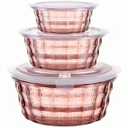 Taiuloo 3-Piece Salad Bowls with Lids, BPA Free Plastic Meal Prep Containers To Go for Lunch, Kitchen Food Storage & Serving Bowls for Salad, Snack, Fruit, Veggie, Pink