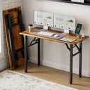 Frylr Small Folding Computer Desk – 43.3 Inch Portable Table for Craft and Study, Lightweight Desk for Small Spaces, Foldable Laptop Table Built-in AC/USB Outlets for Convenience, Rustic Brown