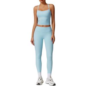 2 Piece Workout Sets for Women High Waisted Seamless Butt Lifting Leggings Gym Yoga Outfit Stretchy Sports Bra Set (Blue, S)