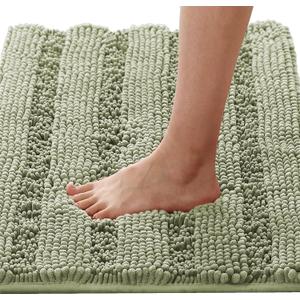 H.VERSAILTEX Bath Mats for Bathroom Non Slip Thick Chenille Striped Bath Rug Absorbent Fluffy Soft Shaggy Rugs Washable Dry Fast Plush Mats for Indoor, Bath Room, Tub - 17" x 24", Eucalyptus Green