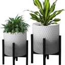 10 & 12 Inches Planters with Metal Sand for Indoor Plants Set of 2,Decorative Plant Pots with Holder, Outdoor Flower Pots with Legs, Modern Garden Pot with Drainage Holes for Snake Plant, House plants (Honeycomb Gradient)