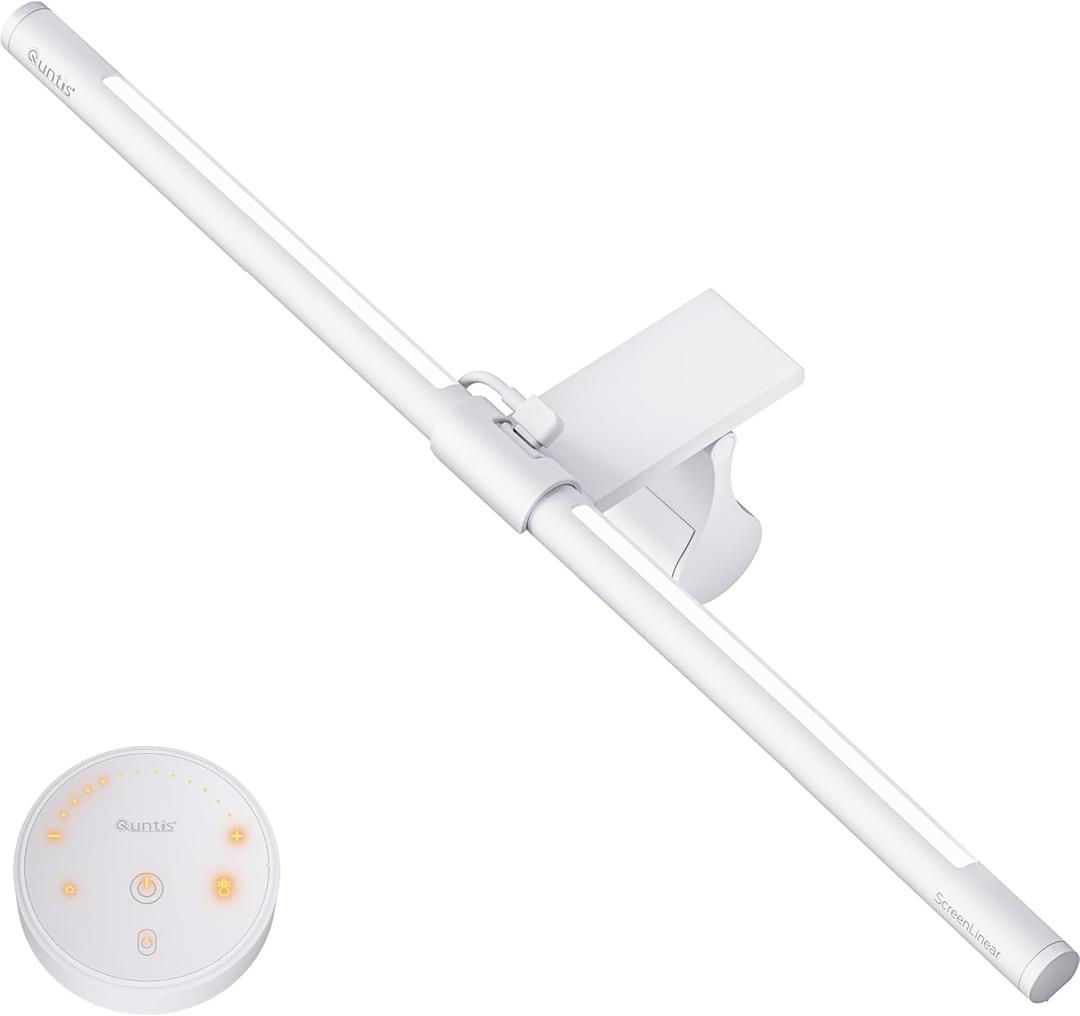 Quntis Monitor Light Bar with Remote, Eye-Care No Glare, Space Saving Home Office Desk Lamp, White, Stepless Dimming, Easy Setup LED Computer Light Backlight for Curved Gaming Monitors Reading Study