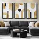 Large Framed Gold Abstract Geometric Wall Art for LIving Room, 3 Piece Modern Canvas Prints Paintings Artwork for Walls, Minimalist Black White Gold Pictures for Hallway Office Wall Decor 24x36 Inch, 24" W x 36" H x 3Pcs
