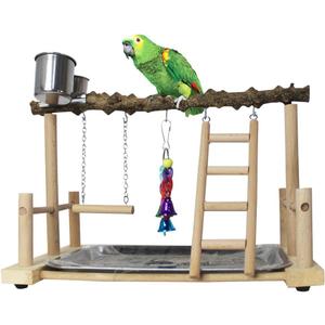 kathson Bird Playground,Parrots Play Gym,Parakeet Play Stand with Prickly Ash Wood Perch,Cockatiel Playstand with Feeder Cups and Exercise Toys,Birds Perch Stand for Budgie Conures Cockatoos Lovebirds
