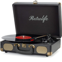 Vinyl Record Player 3-Speed Bluetooth Suitcase Portable Belt-Driven Record Player with Built-in Speakers RCA Line Out AUX in Headphone Jack Vintage Turntable