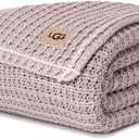 UGG Luna Knit Blanket Throw Cotton Chunky Soft Throw for Couch or Bed Cozy Warm Waffle Giftable Lightweight Blanket for Living Room Bedroom or Dorm Machine Washable, 50-inch x 70-inch, Quartz Pink