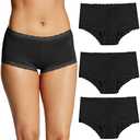 Maidenform Women's Boyshort Underwear, Microfiber With Lace Boyshort Panties, One Fab Fit, (Small, Black)