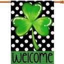 Lucky Shamrock St Patricks Day House Flag 28x40 Inch Double Sided Burlap, Welcome Seasonal Sign Large Flag Farmhouse Yard Outdoor Decorations DF189-28