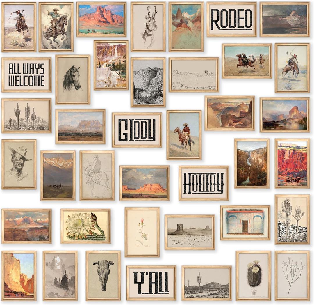 97 Decor Boho Western Decor for Home - 40 Pcs Collage Western Wall Decorations for Bedroom, Boho Ranch Southwestern Wall Art Prints, Old Southwestern Aesthetic Pictures Farmhouse Posters (4x6)