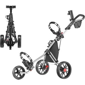 CaddyTek 3 Wheel Golf Push Cart - Lightweight, Close Folding Push Pull Caddy Cart, Easy to Open - CaddyLite 11.5 V3 (Silver)