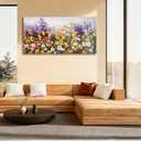 Ardemy Flower Canvas Wall Art for Living Room Daisy Colorful Textured Picture Bedroom Wildflower Painting Purple Yellow Floral Artwork Large Framed for Home Office Wall Decor, 40"x20"
