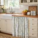 jinchan Linen Kitchen Curtain 36 Inch French Floral Double Layer Curtain Farmhouse Vintage Tier Drape Rustic Half Window Curtain for Living Room Window Treatment Rod Pocket 1 Panel Blue on Beige, Floral Blue on Beige, 50"W x 36"L (Pack of 1)