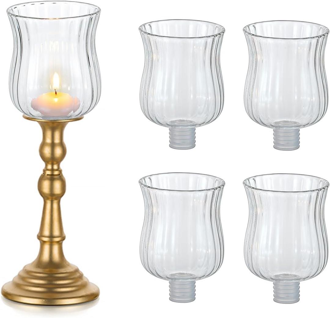 Glasseam Glass Votive Cups with Pegs: Set of 5 Shabbat Votive Candle Holders Bulk with Rubber Grippers Ribbed Glass Clear Candle Cups for Candlestick Holders Shabbos Party Centerpiece Decoration