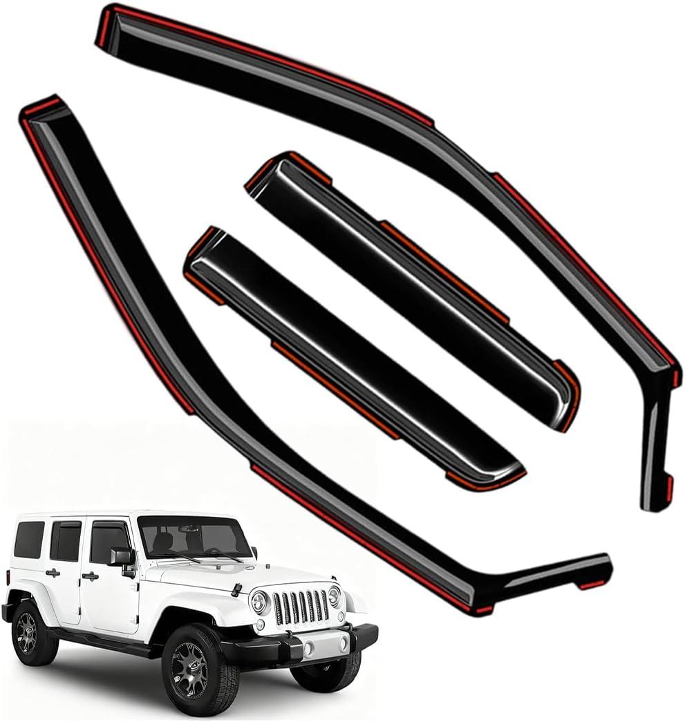 Window Visors Rain Guards FIT 20072018 Wrangler JK Unlimited 4-Door in-Channel Vent Deflectors 4PC Set All-Weather