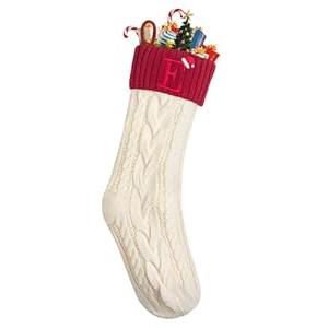 Mr. Pen- Christmas Stockings with Initials, 18", Letter E, Cream and Red, Cable Knit Stockings for Christmas, Cable Knit Christmas Stocking for Christmas, Large Knit Stockings Christmas