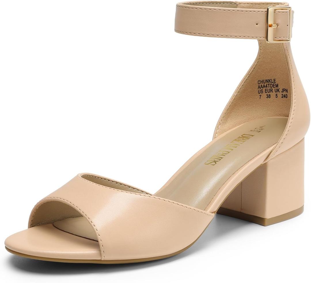 DREAM PAIRS Womens Chunkle Low Heel Pump Ankle Strap Dress Sandal (7, Light Nude)