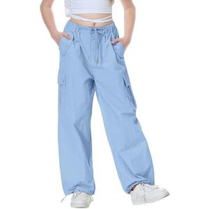 Rolanko Parachute Pants for Girls Y2K Cargo Trousers with Pockets Harajuku Jogger Pants Kids 10-12Y, 150
