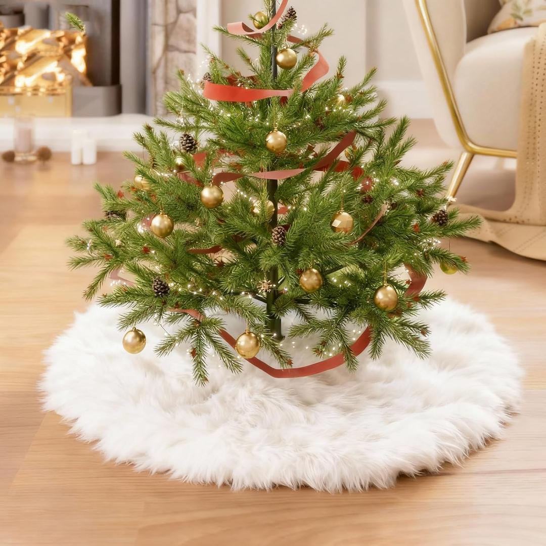 IMucci 15inch Wool Fur White Tree Skirt Small Christmas Tree Skirt Snowy White Plush Velvet Tabletop Christmas Tree Skirt Holiday Party Decoration