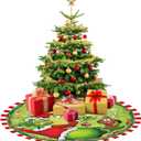 Christmas Tree Skirt Soft and Funny Red Green Trimmed Christmas Tree Collar Farmhouse Xmas Holiday Decoration 48 Inch (Green)