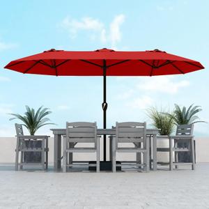 Kingdura 13ft Large Patio Umbrella with Base Included, Double-Sided Rectangle Outdoor Table Umbrella with 12 Reinforced Ribs, Crank Lift for Market Pool Deck Backyard, Red
