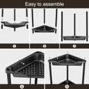 Orimade Rustproof 2 Tier Floor Standing Corner Shower Caddy Organizer, Plastic Metal Splicing Floor Corner Shelf Rack Stands for Bathroom, Black