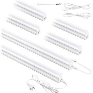 (6 Pack) 4FT T5 PRO LED Shop Lights, 2800LM 6500K Bright White LED Integrated Fixture, 20W Linkable Garage Light, Ceiling and Cabinet Light with ON/Off Switch, Workshop, Basement