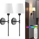 viyawise Battery Operated Wall Sconce Lights Set of Two, Rechargeable Powered Wall Lamp with RGB Bulbs, Wireless Decor Wall Sconces with Dimmable Remote Control, for Bedroom Living Room (Black)