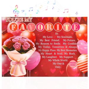 Valentines Day Card with Lights & Music, 3D Pop Up Rose Anniversary Cards for Couples, Romantic Youre My Favorite Sweet Greeting Gift Cards for Wife Husband Girlfriend Boyfriend