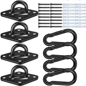 Hammock Hooks 4 Pack, Heavy Duty Hammock Hanging Kit, M10 304 Stainless Steel Pad Eye Hanging Hooks for Porch Swing Hang, 3400Lbs Holding Capacity,Black
