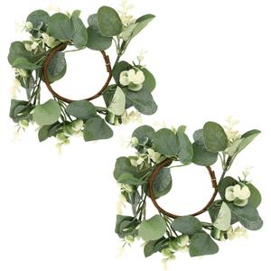 Eucalyptus Wreath 2 PCS Small Wreaths for Indoor 9.84 Inch Artificial Green Leaves Mini Wreath for Farmhouse Door Wall Window Party Wedding Decoration
