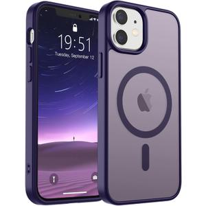 SUPFINE Magnetic for iPhone 12 Mini Case & iPhone 13 Mini Case (Compatible with MagSafe) (Military Grade Drop Protection) Slim Translucent Matte Shockproof Phone Cover,Dark Purple