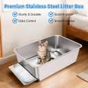 Stainless Steel Litter Box with Pull-Out Pan, 23.6" L x 15.7" Drawer Type Semi-Enclosed Cat Litter Box with Litter Scoop for Big Cat Easy Cleaning