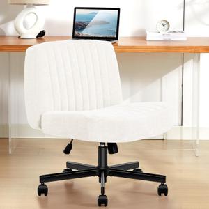 Criss Cross Chair with Wheels,Thick Padded Fabric Cross Legged Office Desk Chair with Pocket Spring Cushion,Dual-Purpose Base,Wide Adjustable Computer Home Office Vanity Chair,Cream White, X-Large