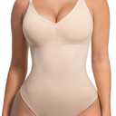 Lover-Beauty Shapewear Bodysuits for Women - Tummy Control Seamless Body Shaper Padded Thong (Medium-Large, Skin)