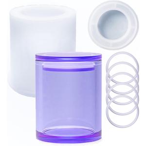 Sealed Storage Box Silicone Resin Mold with 1 lid and 5 Rings Vase Pen Holder Bottle Jar Cylinder Shaped Epoxy Casting Molds for Candy Jewelry Ornaments Trinket Container Cup, 3D DIY Making Crafts