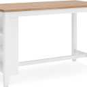 Signature Design by Ashley Gesthaven Farmhouse Counter Height Dining Table with 3 Shelves and Trestle Base, Light Brown & White