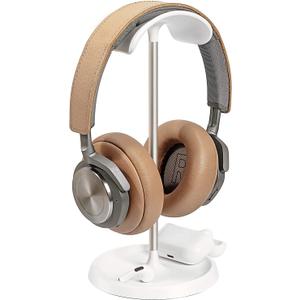 Headphone Stand, Curved Headset Stand with Storage Tray, Heavy Base Gaming Headset Holder for AirPods Max, AirPods, AirPods Pro, Beats, Bose, Sennheiser, Sony and More (White)