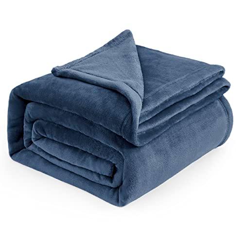 Fleece Blankets Queen Size Mineral Blue - Bed Blanket Soft Lightweight Plush Fuzzy Cozy Luxury Microfiber, 90x90 inches
