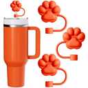 3Pcs Cute Straw Toppers for Stanley Cups - Cat Paw Straw Cover Cap for Stanley Cup Accessories, Reusable Orange Silicone Straw Covers Compatible with Stanley 30&40 Oz Tumbler 3 PACK
