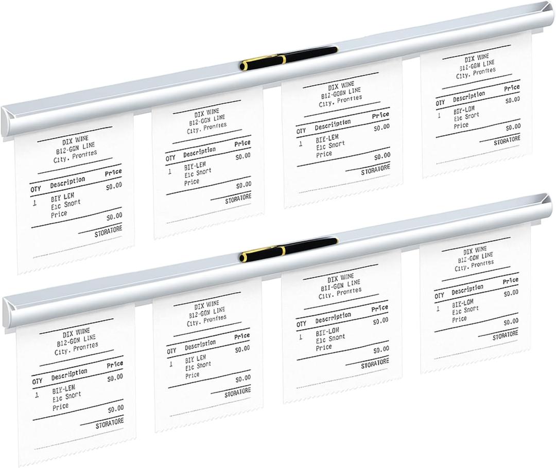Henoyso 2 Pcs Restaurant Ticket Holder 16/18/24/28/30/32/40/44" Slide Check Rack Receipt Holder Aluminum Silver Order Ticket Rack for Commercial Kitchen Office Cafes Pubs Bar(32 Inch,Pen Slot)
