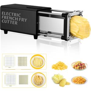 YOTAN Electric French Fry Cutter, French Fry Cutter with 1/2 & 3/8 Inch Blade, Commercial and Household Electric Potato Cutter, Automatic Potato Slicer, Vegetable Cutter, House Warming Gifts (Black)